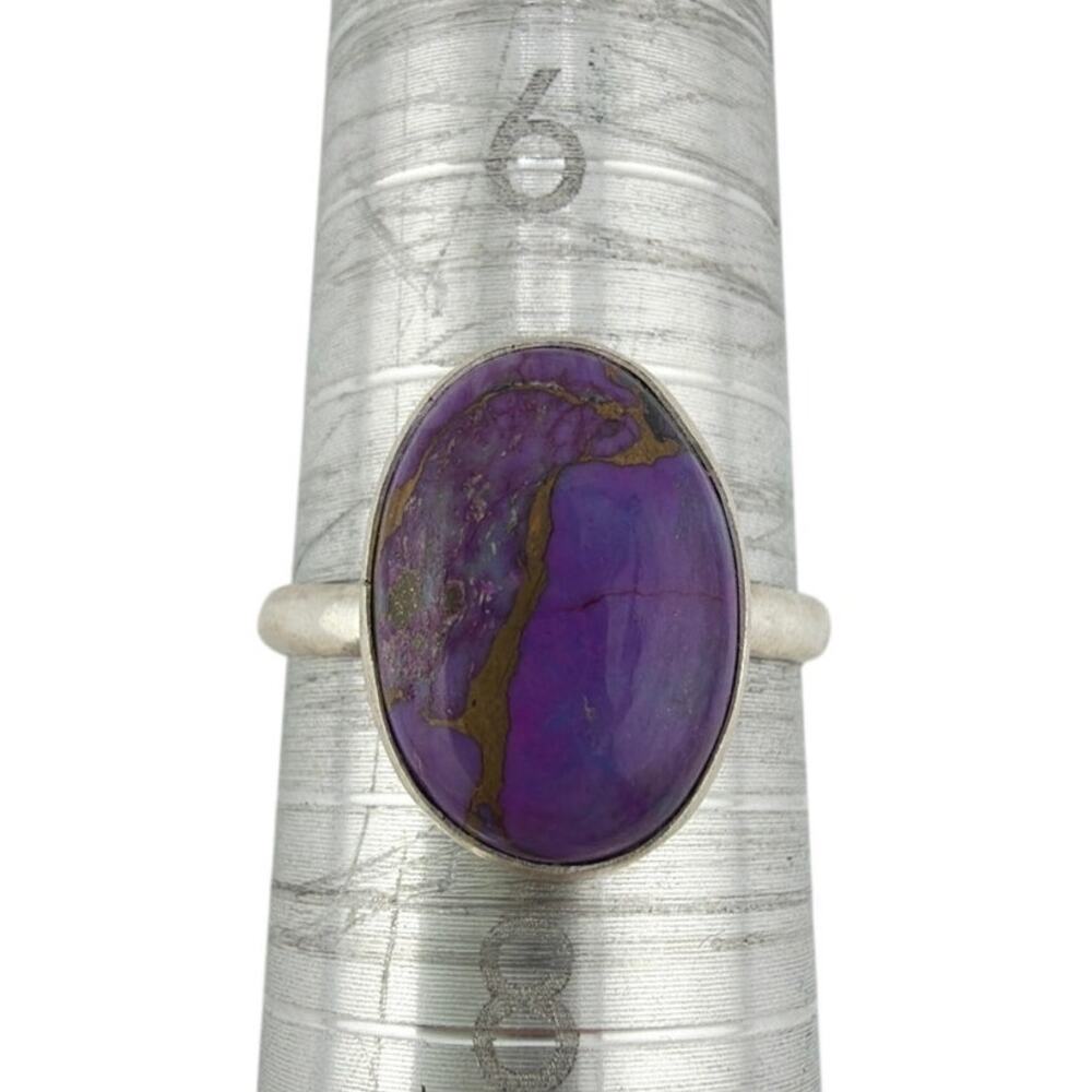 Oval Purple Copper Turquoise 925 Sterling Silver Ring Size 7